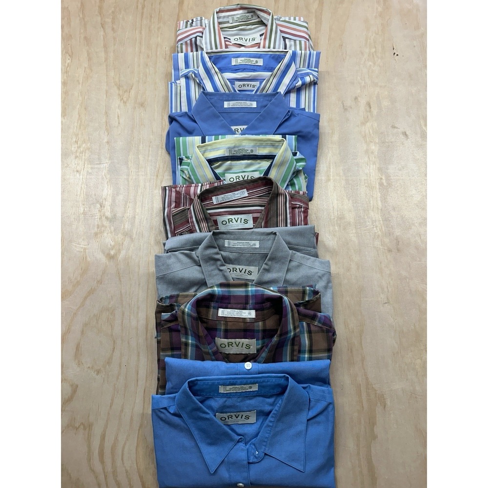 Lot (8) Women's Orvis Button Short Cotton Blend Stripes Solids Dress Career 16